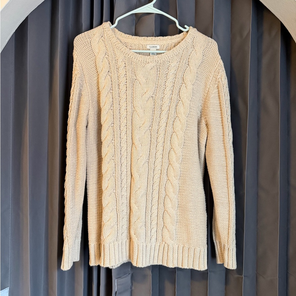 L.L. Bean Cream Cable Knit Crewneck Sweater